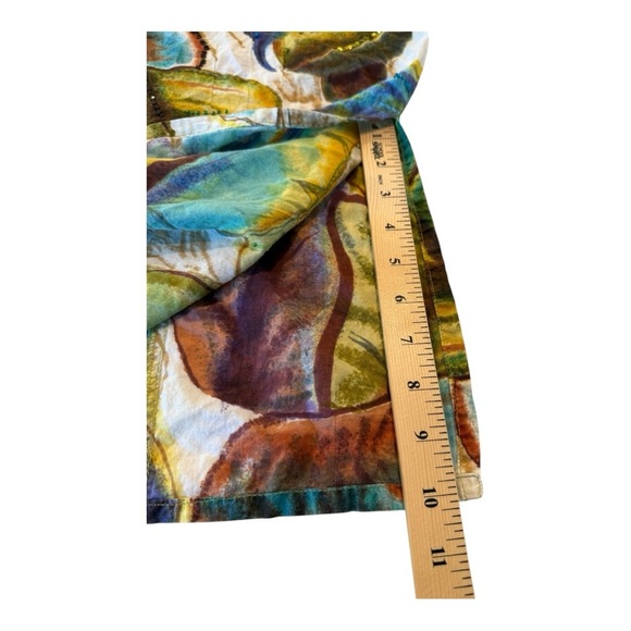 Life Style Split Neck Tunic Top Blouse Multicolor Tropical Leaf Print Size 1X - Picture 5 of 10